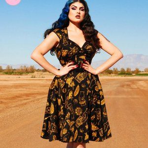 NEW WITH TAGS! Pinup Girl Clothing - Heidi Dress in Stregheria Print Sateen